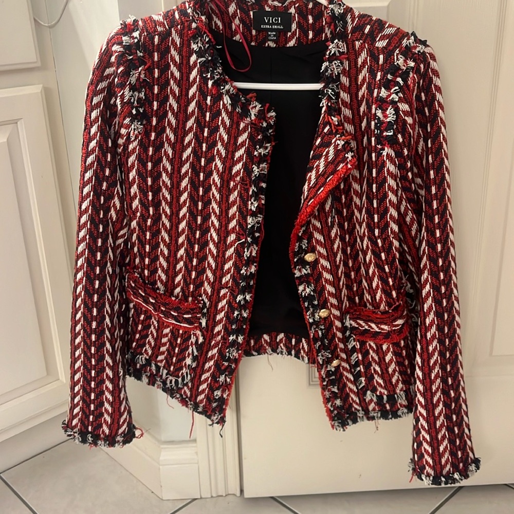 Red and black womens business jacket